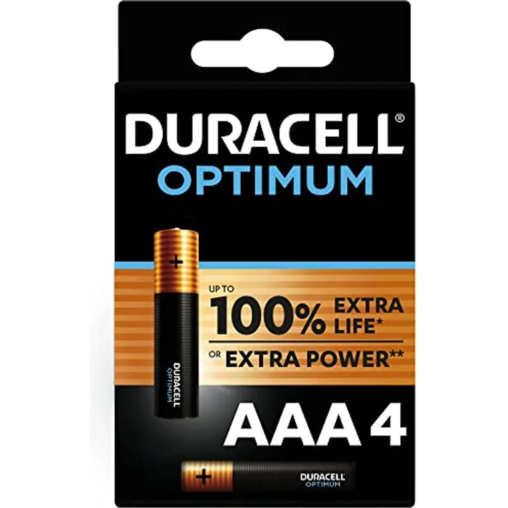 Duracell - Optimum AAA Alkaline Batterien, 1,5 Volt LR03 MX2400, 4 Stück