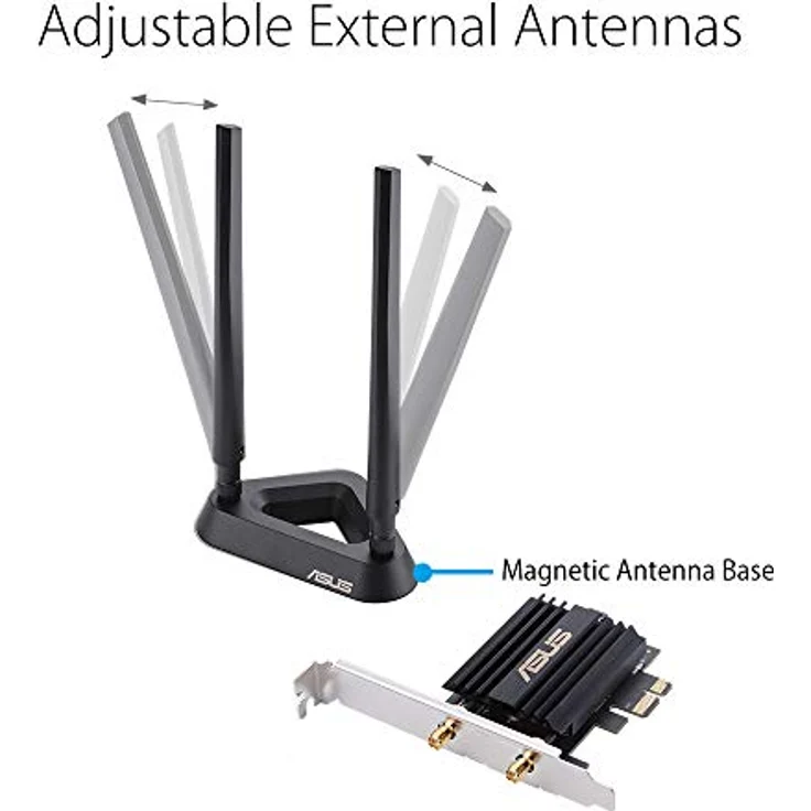 Asus P-AX58BT PCIe-Karte (Bluetooth 5.0 + Wi-Fi 6 AX3000 Dual-Band, 2x externe Antennen mit Standfuß, DFS) – Bild 6