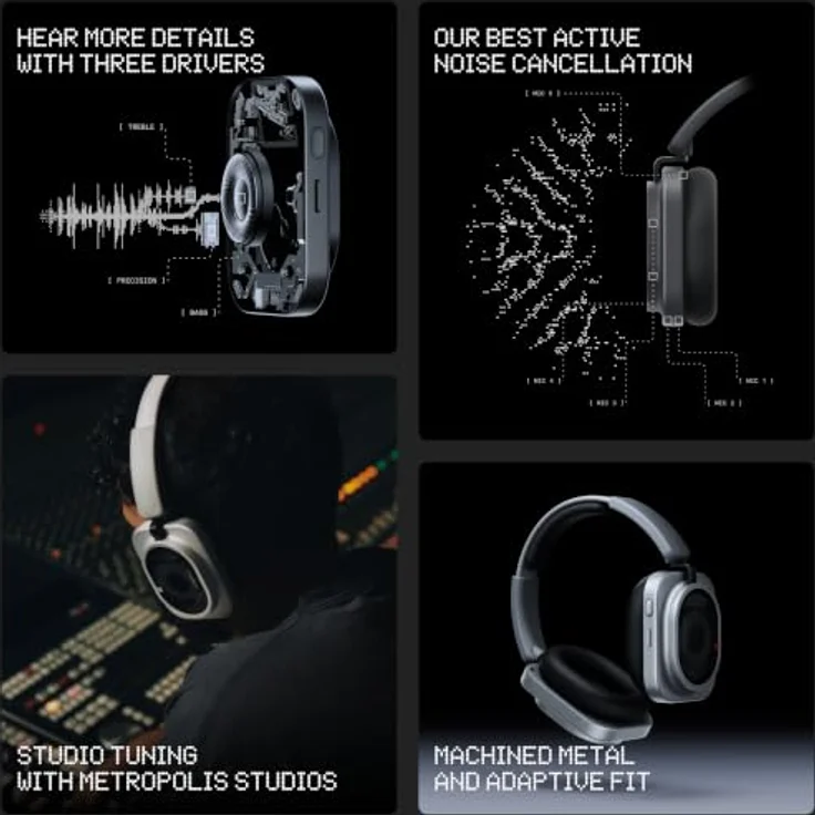 NOTHING Headphone (1) Pro, Over-ear Kopfhörer mit Hi-Res Sound, adaptiver Geräuschunterdrückung und Dynamic Spatial Audio, Bluetooth Weiß – Bild 3