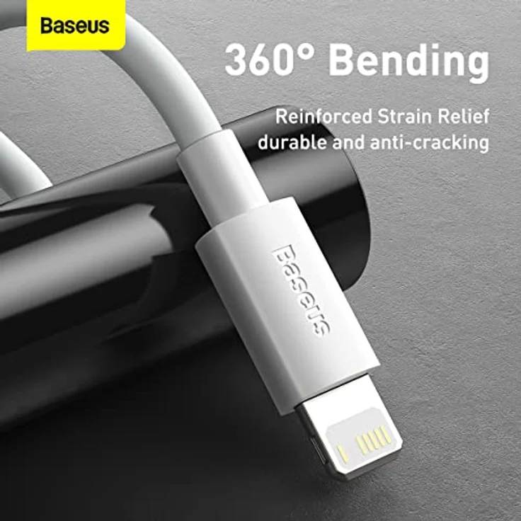 Baseus Simple Wisdom Datenkabelset, USB auf Lightning, 2 Stück, 2,4 A, 1,5 m, Weiß – Bild 3