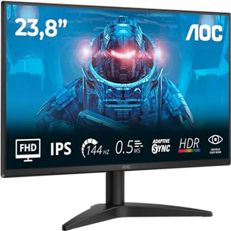 AOC 24B36X, 24 Zoll Full HD Gaming Monitor mit 0,5 ms Reaktionszeit, 144 Hz, Adaptive Sync, HDMI 1.4, DisplayPort 1.4, schwarz