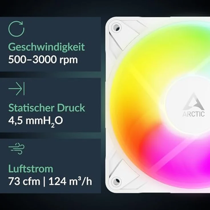 ARCTIC P12 PRO Reverse A-RGB, 120mm Gehäuselüfter mit hohem statischen Druck, weiß – Bild 2