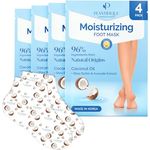 Plantifique Koreanische Fußmaske Socken, 4 Paar mit Box - Feuchtigkeitsspendende Hornhautentferner für trockene Füße und rissige Fersen, Universalgröße bis 11 US/45 EU