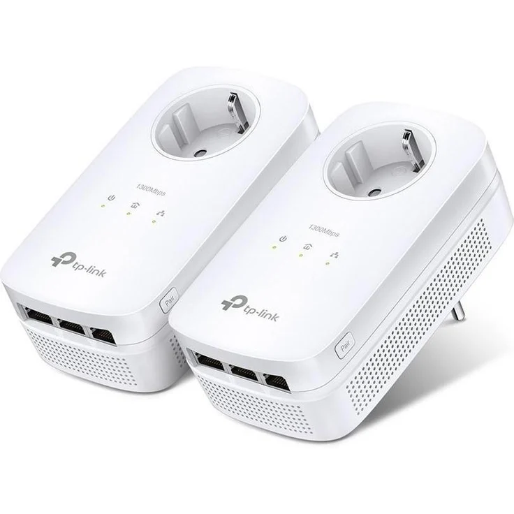 TP-Link Powerline Adapter-Set AV1300, MIMO mit integrierter Steckdose und 3x LAN für HD-Videostreaming und Online-Gaming
