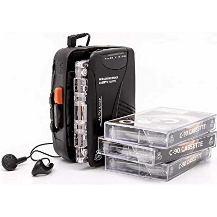 GPO Walkman tragbarer Retro Kassettenrecorder mit integriertem Lautsprecher und Mikrofon, FM-Radio, 3,5 mm Kopfhöreranschluss, inklusive Kopfhörer, Schwarz – Bild 2