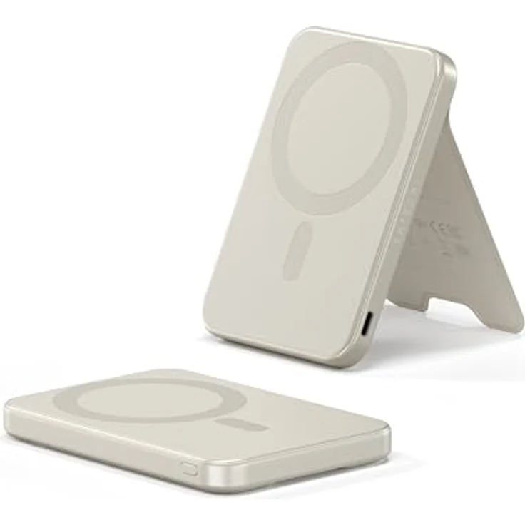 SATECHI OntheGo Powerbank Qi2 5000mAh mit Ständer – 15W Schnellladung, tragbare Batterie für iPhone & Android – Sand – Bild 1