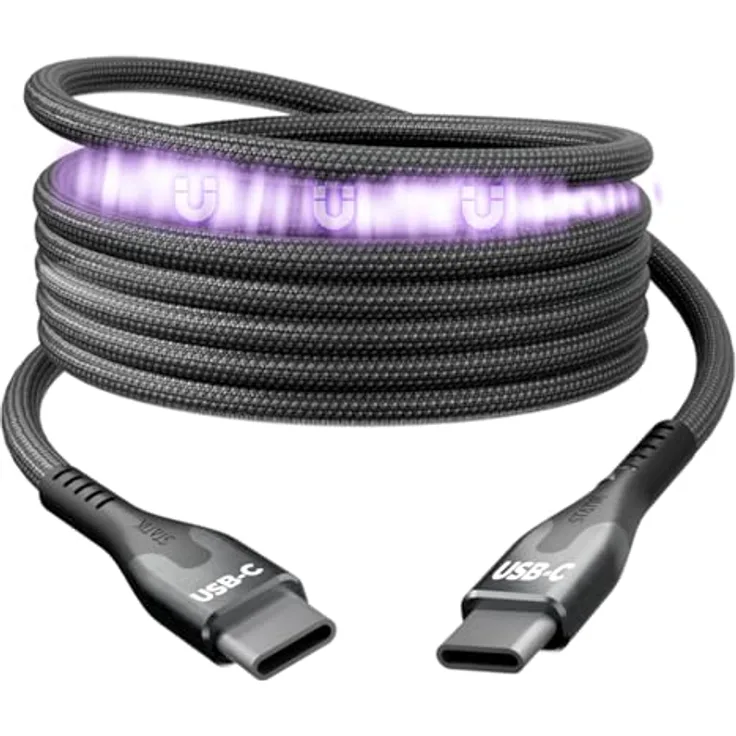 Statik USB Typ C – USB Typ C Kabel (2 m, USB 2.0, 100 W, magnetisch, robustes Nylongeflecht)