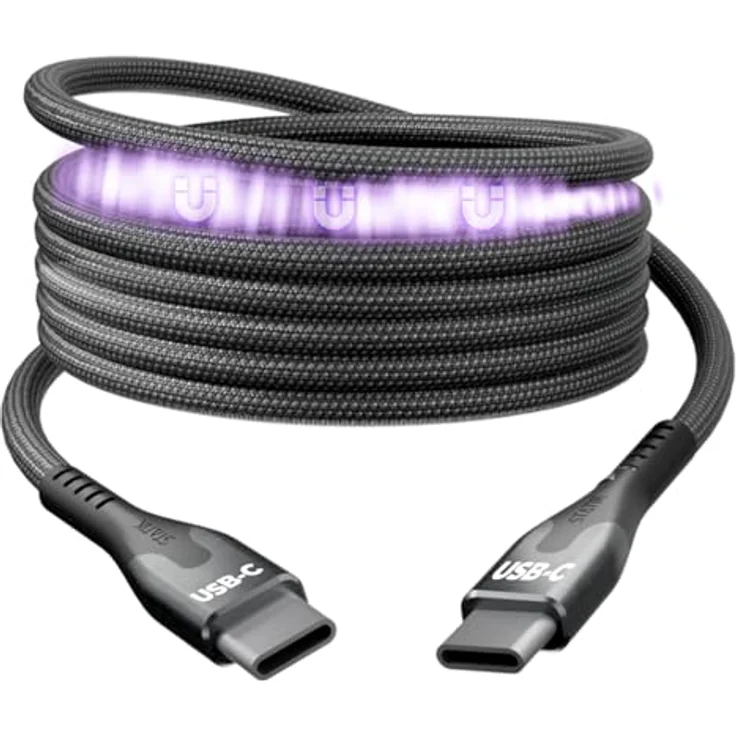 Statik USB Typ C – USB Typ C Kabel (2 m, USB 2.0, 100 W, magnetisch, robustes Nylongeflecht) – Bild 1