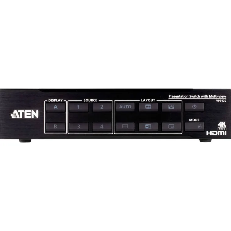 ATEN VP2420 KVM-Matrix-Switch, HDMI Präsentationsmatrix-Schalter mit 4096 x 2160 Pixel, robuster Bauweise und Infrarot-Fernbedienung