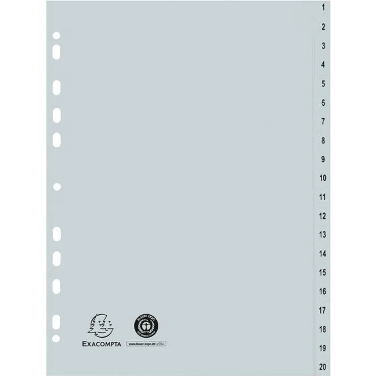 EXACOMPTA Aktenordner Exacompta Register aus Recyclingkunststoff 20-teil, flexible und reißfeste Qualität, DIN A4, blau - Preisvergleich – Bild 1