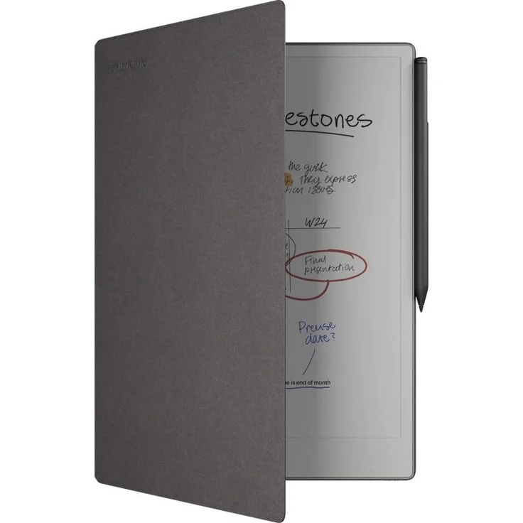 reMarkable BookFolio Pro Mosaic Weave Basalt, Tablet Hülle für reMarkable Paper Pro, Grau, mit edler Lederoberfläche und integriertem Marker-Riemen