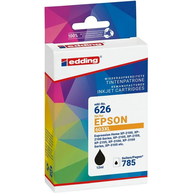 edding Tintenpatrone für Epson »T03A1« 603XL, schwarz, Druckkapazität 785 Seiten, 1 Stück