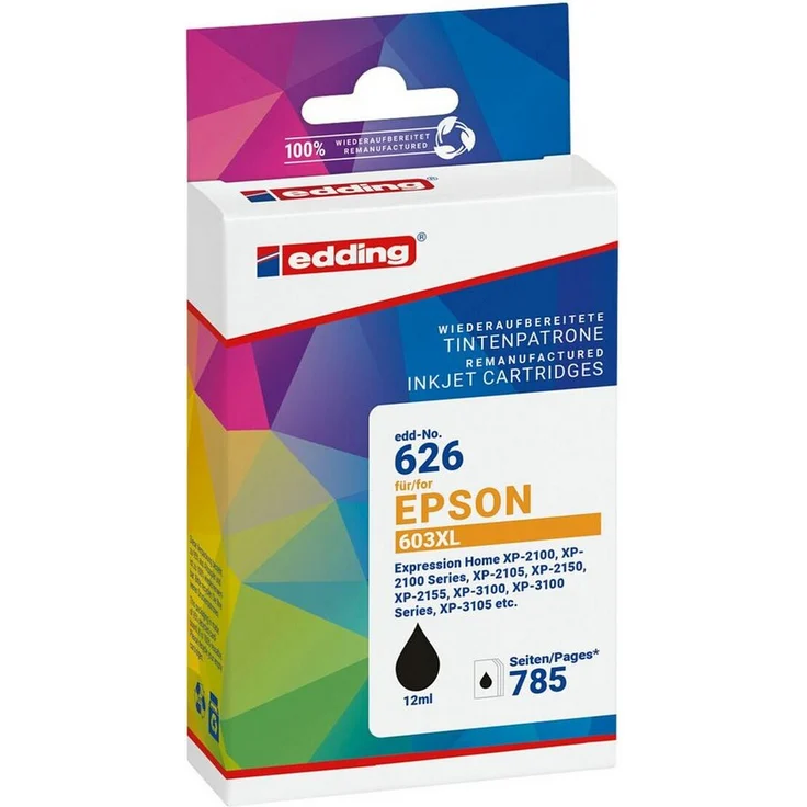 edding Tintenpatrone für Epson »T03A1« 603XL, schwarz, Druckkapazität 785 Seiten, 1 Stück