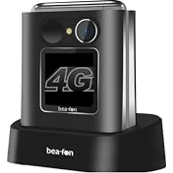 Beafon Fold10 LTE Klapphandy, XL Farbinnendisplay 2,2" (5,58cm), XL Farbaußendisplay 1,44" (3,65cm), SOS Notruftaste, Fotokontaktanzeige, Kamera, Lichtsignal, Tischladeschale, schwarz-Silber.