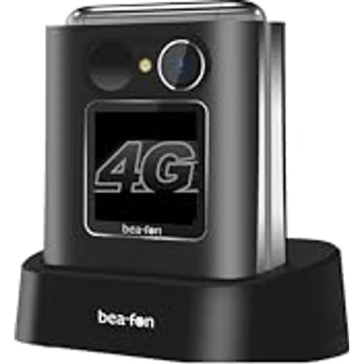 Beafon Fold10 LTE Klapphandy, XL Farbinnendisplay 2,2" (5,58cm), XL Farbaußendisplay 1,44" (3,65cm), SOS Notruftaste, Fotokontaktanzeige, Kamera, Lichtsignal, Tischladeschale, schwarz-Silber. – Bild 1