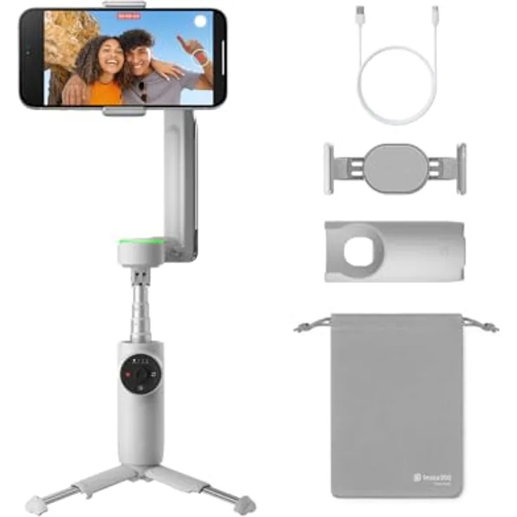 Insta360 Flow Pro - KI-gestützter Smartphone-Gimbal-Stabilisator mit 3-Achsen, Apple DockKit-Integration, Unbegrenztes 360°-Schwenk-Tracking, Stativ integriert, Zusammenklappbar & mobil