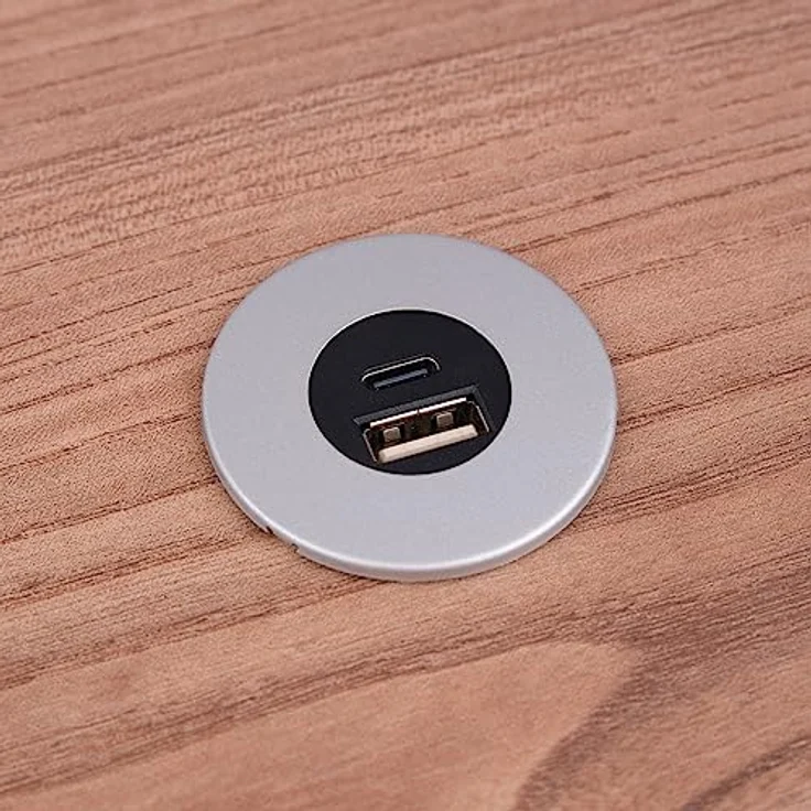 kalb Einbau USB-Hub 2 in 1 USB und USB-C, Edelstahl, Steckdose für Möbel, silbergrau, 12V, platzsparend mit 200 cm Kabel – Bild 2
