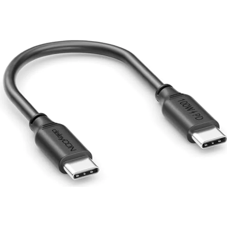 deleyCON 0,15m USB-C Kabel PD3.0 100W Schnellladekabel, Schwarz – Optimale Lade- und Datenübertragungsleistung für Smartphones, Tablets und Laptops – Bild 1