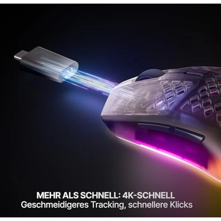 SteelSeries Aerox 3 Wireless Gen 2, Ultraleichte 68-g-Gaming-Maus mit 26K-DPI-Optiksensor, 4K-Polling, 200 Std. Akkulaufzeit, IP54, RGB, Shadow – Bild 3