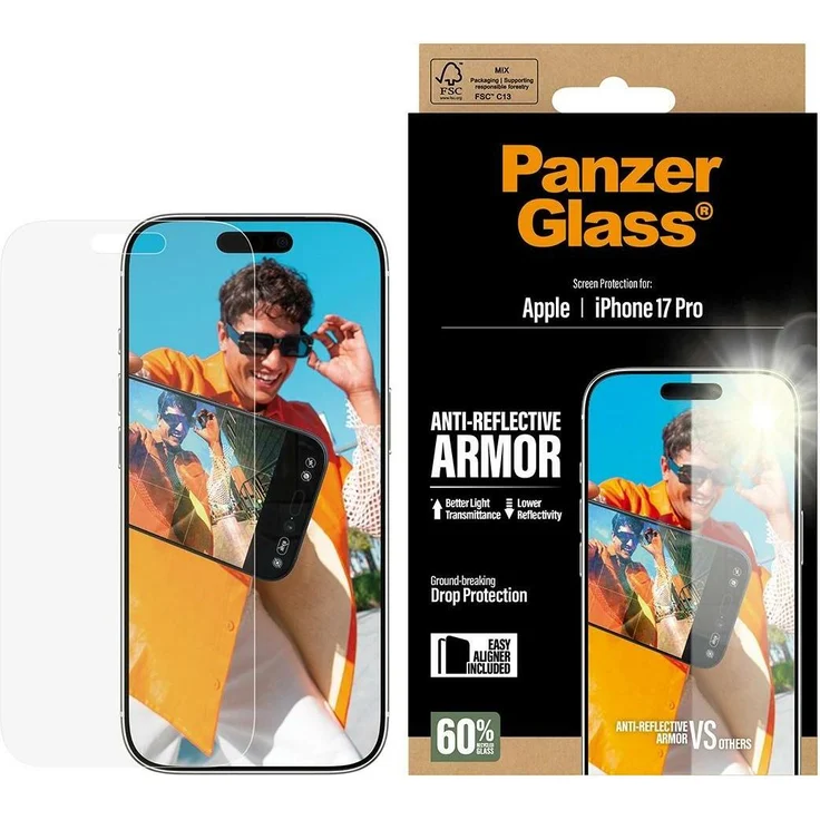 PanzerGlass Anti-Reflective Armor Displayschutz für Apple iPhone 17, 60 % recyceltes Glas, integrierter Blickschutzfilter, stoßfest bis 4,8 m, transparent – Bild 1