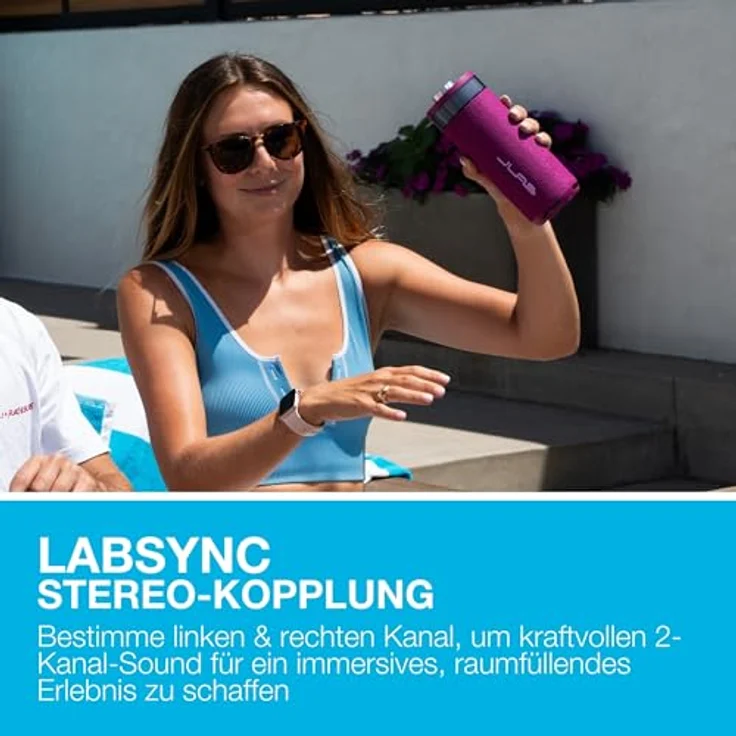 JLab Go Party, Tragbarer Bluetooth Lautsprecher mit 16H+ Akkulaufzeit, 10W Leistung, RGB Licht, IP56 wasserfest, Mulberry – Bild 5
