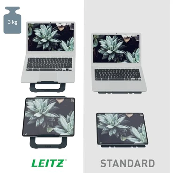 Leitz Aluminium Ultra-Flacher Verstellbarer Laptopständer, für 10"-17" Laptops/Tablets, Ergo-Serie, 63460089, faltbar & extra leicht, 5 Höhen- und Winkelkombinationen, ergonomisch. – Bild 3