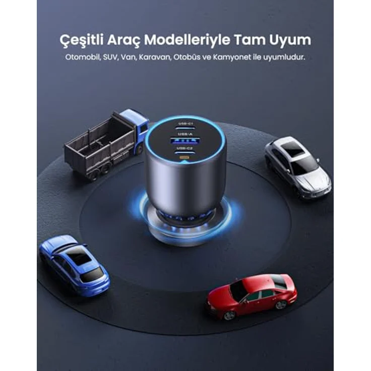 Ugreen EC705 Autoladegerät 130W, 2x USB-C und 1x USB-A, Grau – Bild 10