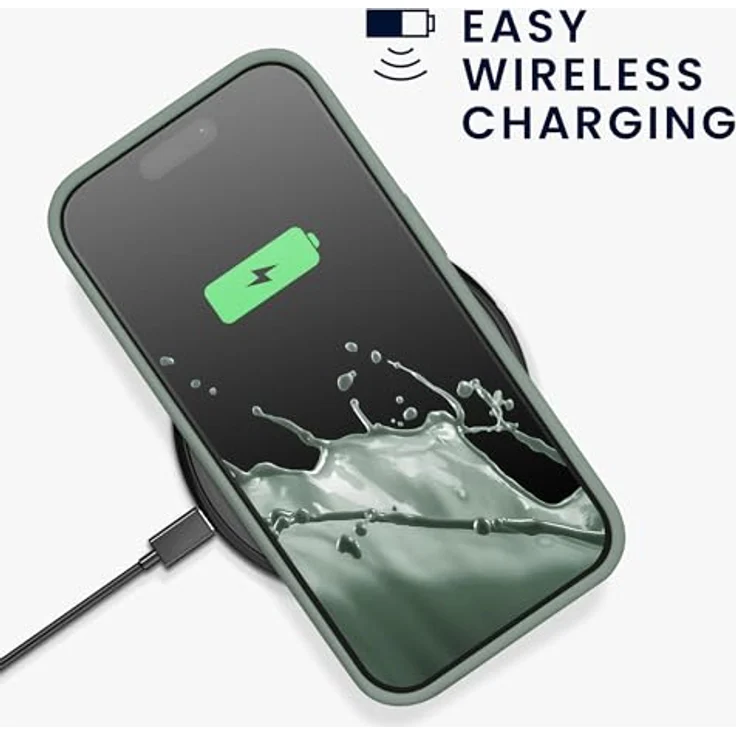 kwmobile Handyhülle für iPhone 14 Pro, Silikon Case in Rainwashed Grün, anti-rutsch, kabelloses Laden, stoßfest – Bild 5