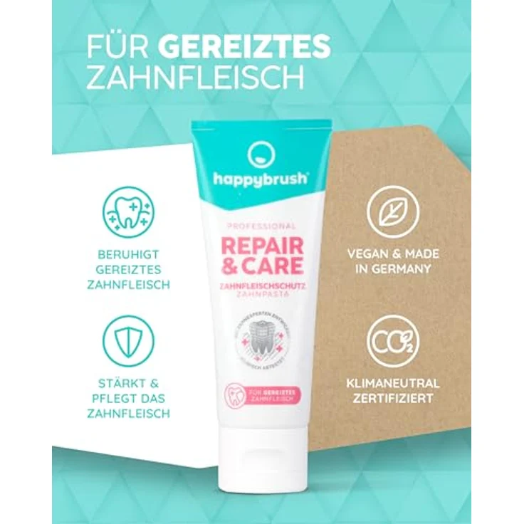 happybrush® Professional Zahnpasta 1x SensitiveCare mit Kräuter Geschmack und 1x Repair&Care - für sensitive/schmerzempfindliche Zähne - Doppelpack (2x 75ml) – Bild 2