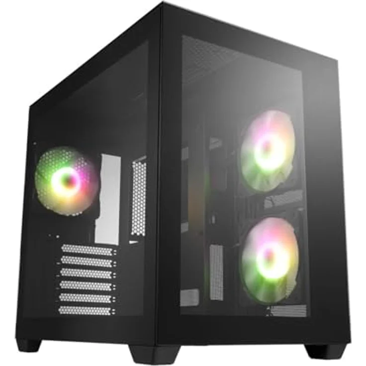 Fortron CMT380A Midi Tower PC Gehäuse, ATX, mATX, Mini ITX, Transpar./Schwarz – Bild 1