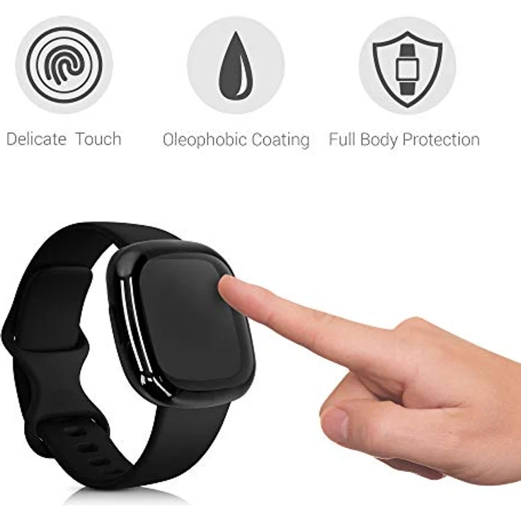 kwmobile 2X Schutzhülle kompatibel mit Fitbit Versa 3 / Sense Hülle - Fullbody Cover Set aus Silikon - Schwarz Transparent – Bild 3