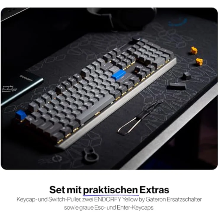 Endorfy Thock V2, Gaming-Tastatur mit mechanischen Gateron Yellow Switches, RGB-Hintergrundbeleuchtung, kabelgebunden und kabellos, grau – Bild 7