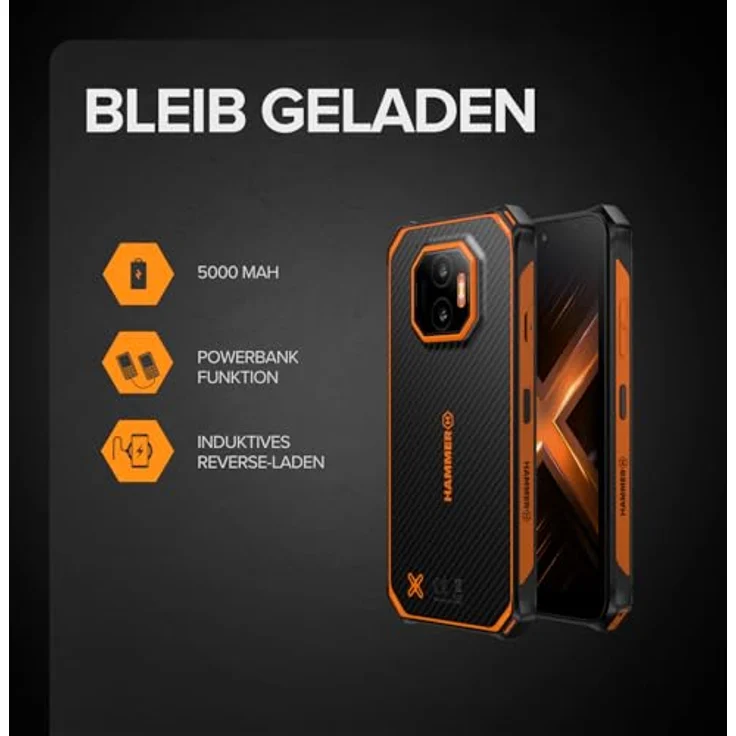 Hammer Energy X2 5G, Rugged Smartphone mit 6,1" Display, 5000mAh Akku, 128GB, IP69, Dual SIM, eSIM – Schwarz – Bild 5