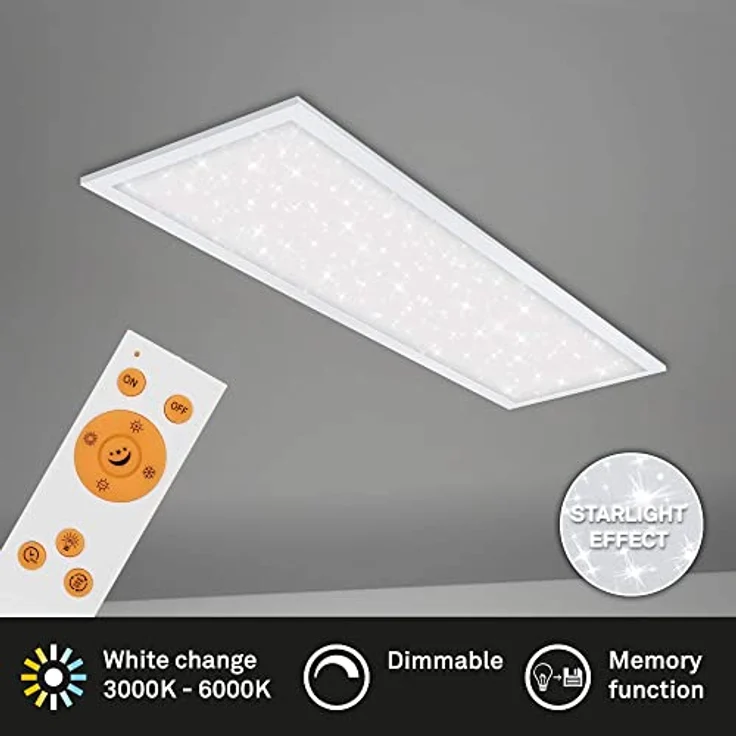 BRILONER Leuchten - LED Panel, Deckenlampe inkl. Sternendekor, Deckenleuchte dimmbar, Farbtemperatursteuerung (CCT), inkl. Fernbedienung, 24 Watt, 2.200 Lumen, Weiß, 1000x250x65mm (LxBxH), 7308-016 – Bild 2