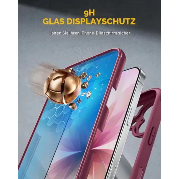 miracase iPhone 17 Hülle 6,3 Zoll, 360° Komplettschutz mit integriertem 9H-Glas-Displayschutz, Burgunderrot – Bild 4