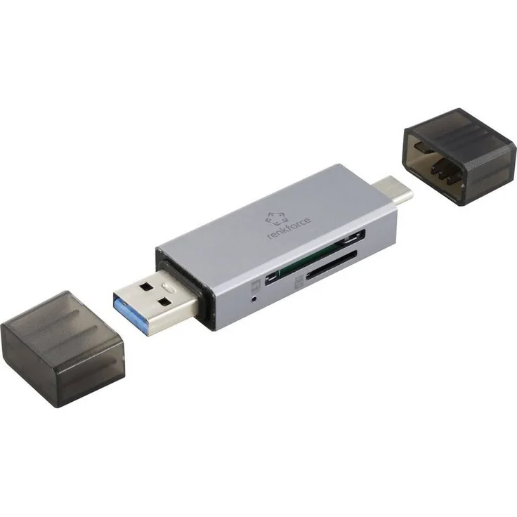 Renkforce SD- und microSD-Kartenleser, Externer USB-A und USB-C® Lesegerät, kompakt und leicht