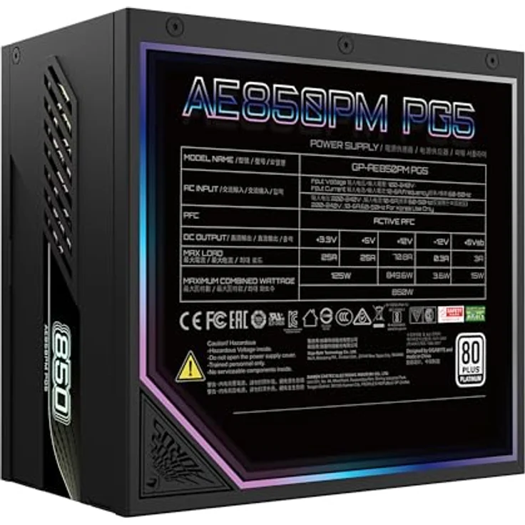 Gigabyte AORUS Elite P850W Netzteil - PCIe 5.0, 80 Plus Platinum, Vollmodulares Design, 120mm Lüfter, ATX 3.0-kompatibel, EU-Stecker – Bild 3