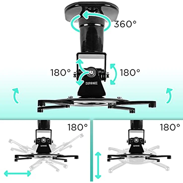 Duronic PB01XB Deckenhalterung für Beamer, Beamerhalterung mit 10 kg Traglast, neig- und schwenkbar, in Schwarz – Bild 3