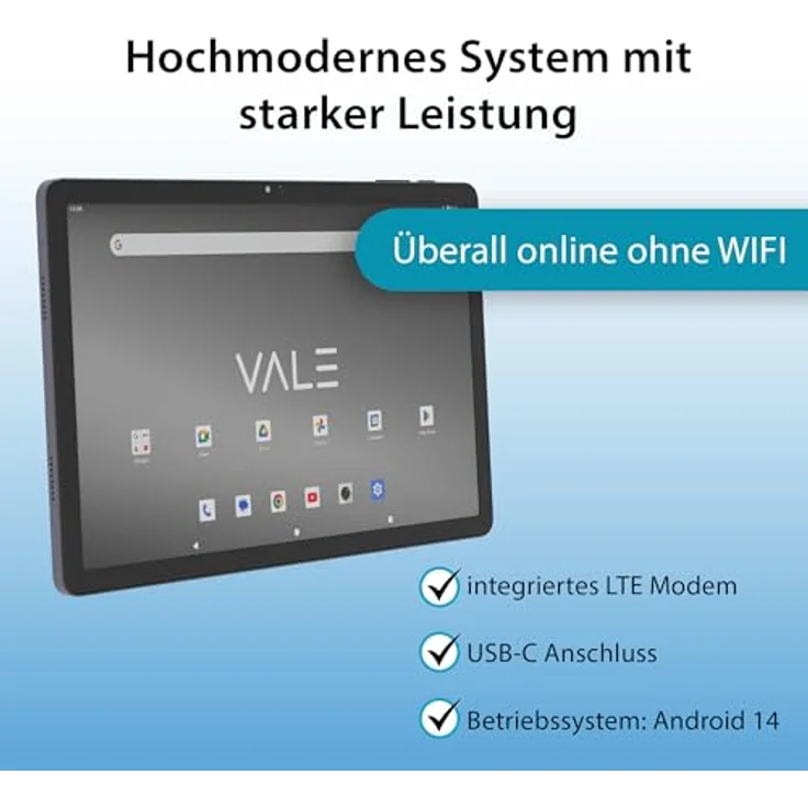 VALE Tablet V11E LTE, 11" INCELL-IPS Display, Octa-Core Prozessor, 8 GB RAM, 128 GB Speicher, Android 14, 7000 mAh Akku, 13 MP Kamera, Metallgehäuse – Bild 5