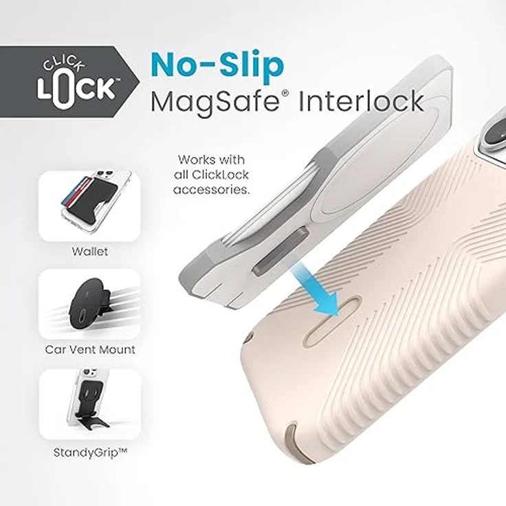 Speck iPhone 15 Pro Hülle Presidio2 Grip – ClickLock, rutschfest, MagSafe-kompatibel, Fallschutzgriff, Soft Touch, 6,1 Zoll, Bleached Bone/Erbstück Gold/Haselnussbraun – Bild 4