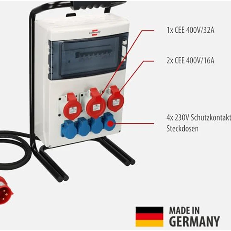 Brennenstuhl Tragbarer Stromverteiler/Baustromverteiler (1x32A + 2x16A CEE-Steckdosen, 2m Kabel, für Baustelleinsatz und ständigen Einsatz im Freien, mit FI-Personenschutz, Made in Germany) – Bild 2