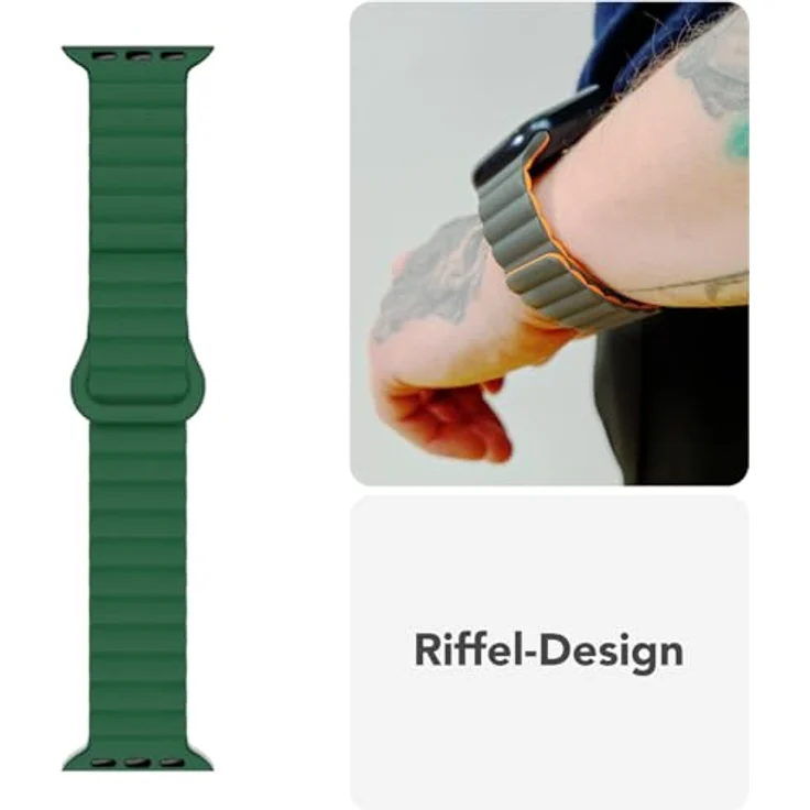 NALIA Core Magnet Armband für Apple Watch Series Ultra/SE/10/9/8/7/6/5/4/3/2/1, Atmungsaktives Silikon Loop, Rillendesign, Farbe: Waldgrün, 42/44/45/46/49mm – Bild 4