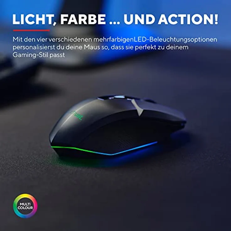 Trust Gaming GXT 110 Felox Wiederaufladbare Kabellose Gaming-Maus, 80 Stunden Akkulaufzeit, 800-4800 DPI, LED-Beleuchtung, 6 Tasten, Wireless Mouse für PC, Laptop, Computer, Windows – Schwarz – Bild 4