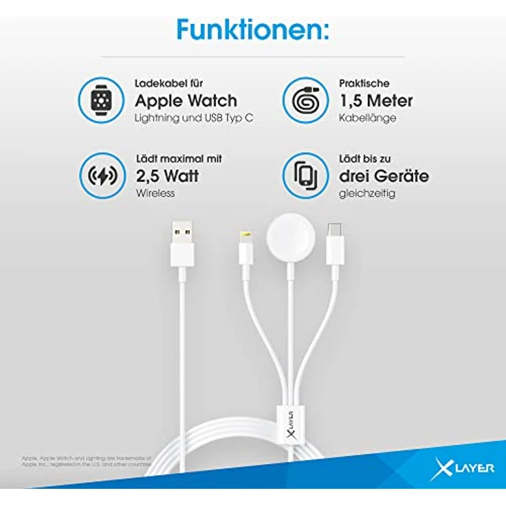 Xlayer Ladekabel 3in1 für Apple Watch, Lightning – Bild 3