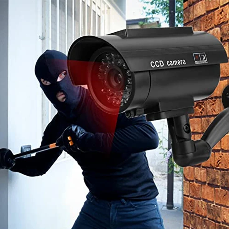Retoo Security Dummy Kamera Solar Attrappe für Außen und Innen Schwenkbare Drahtlose CCD mit Blinkendem LED Wetterfest Sicherheitskamera Fake Camera Zuhause Büro Überwachung Schwarz – Bild 4