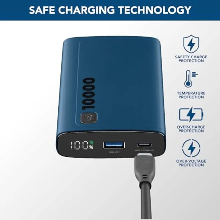Cellularline Power Bank Elite 10000 PD Blue (60984), Tragbares Ladegerät - 10.000 mAh, 3-faches Laden, LCD-Display – Bild 5