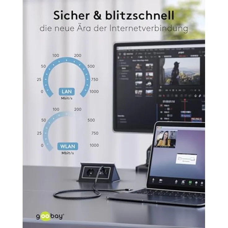 Goobay Ethernet-Kabel USB-A 3.0 auf RJ45 Slim, 7.5 m, CAT 6, bis 1 Gbit/s, schwarz-silber – Bild 7