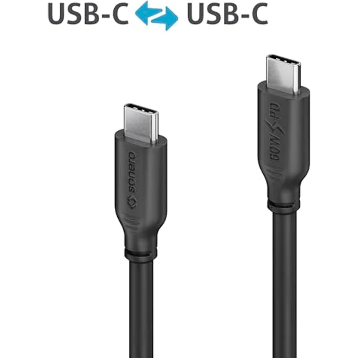 Sonero USB-C auf USB-C Ladekabel, 60W PD, schwarz, 0,50m, Schnellladekabel für Handys – Bild 4