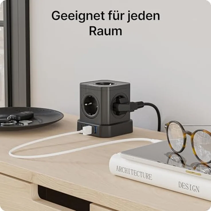 Voomy Power S5 Mehrfachsteckdose mit 4 USB, 5 Steckdosen und Schalter, Schwarz – Bild 5