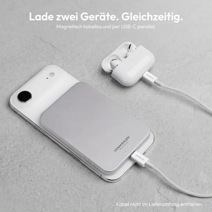 VONMÄHLEN Evergreen Mag, magnetischer Wireless Charger mit 5.000 mAh, Qi2-zertifiziert, Weiß – Bild 10